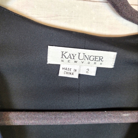 KAY UNGER NAVY BLUE LONG SLEEVE FAUX WRAP DRESS, SZ 2 - Picture 4 of 12